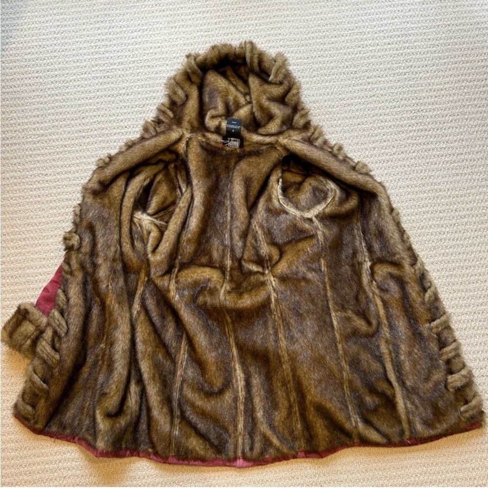 Dennis Basso Cranberry Suede Faux Fur Hooded Coat - Picture 4 of 15